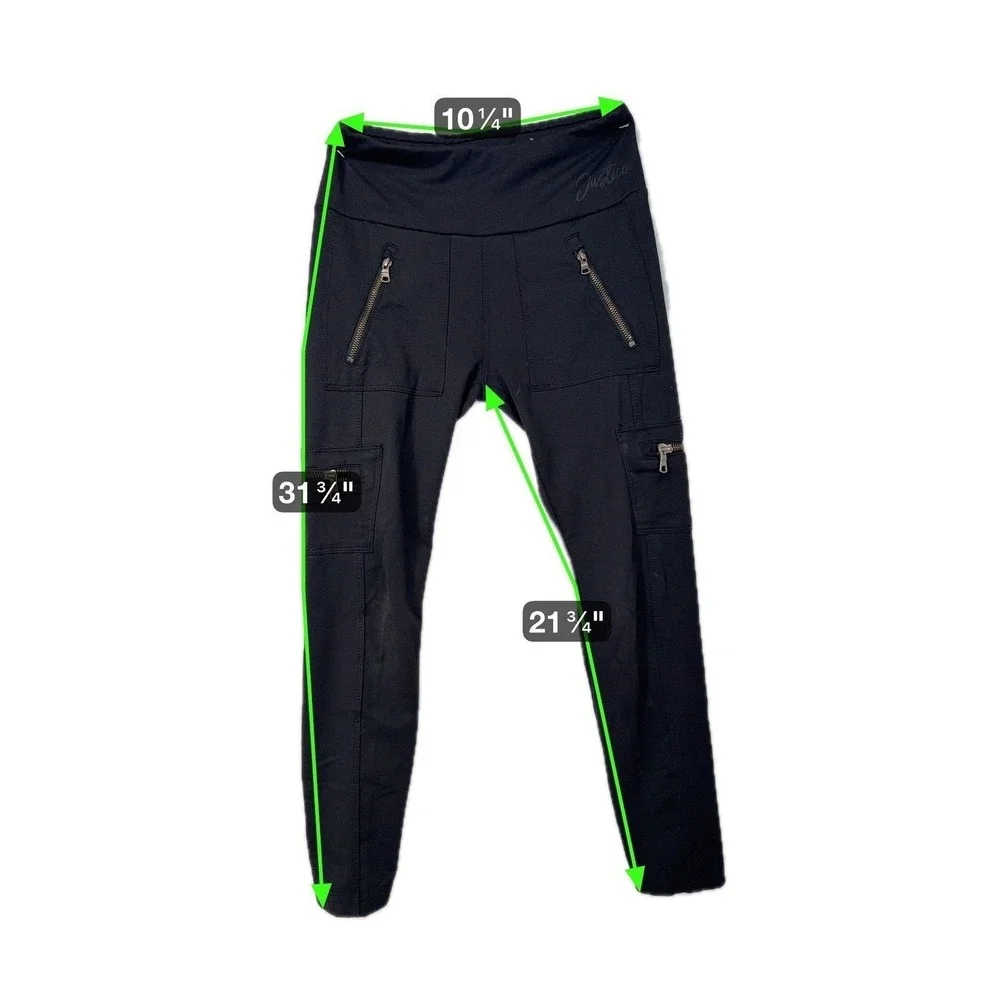 Justice Active Girls 8 Black Cargo Leggings Zipper Pockets Stretch Pants